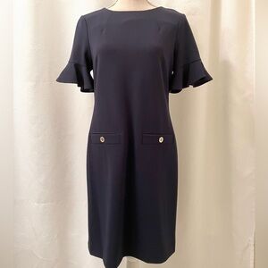 Vintage Tommy Hilfiger navy blue midi dress with ruffled sleeves, size 6